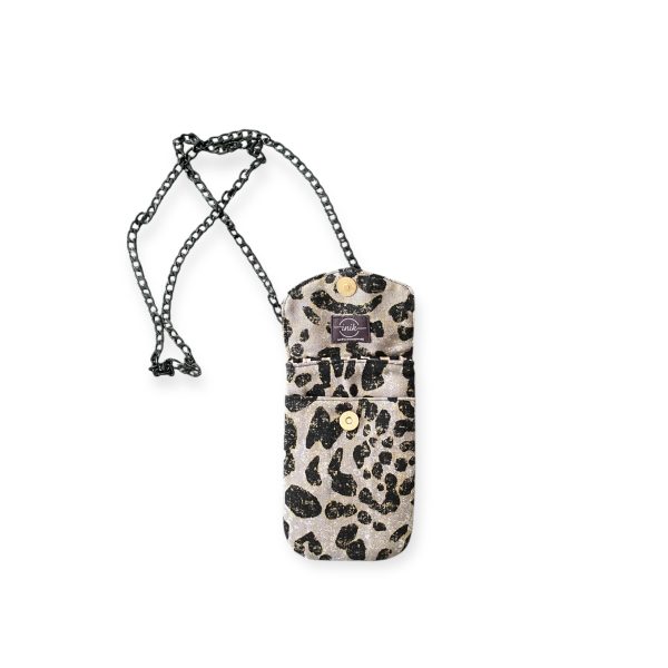 Χειροποίητη θήκη για κινητό με leopard σχέδιο και μαύρο κορδόνι