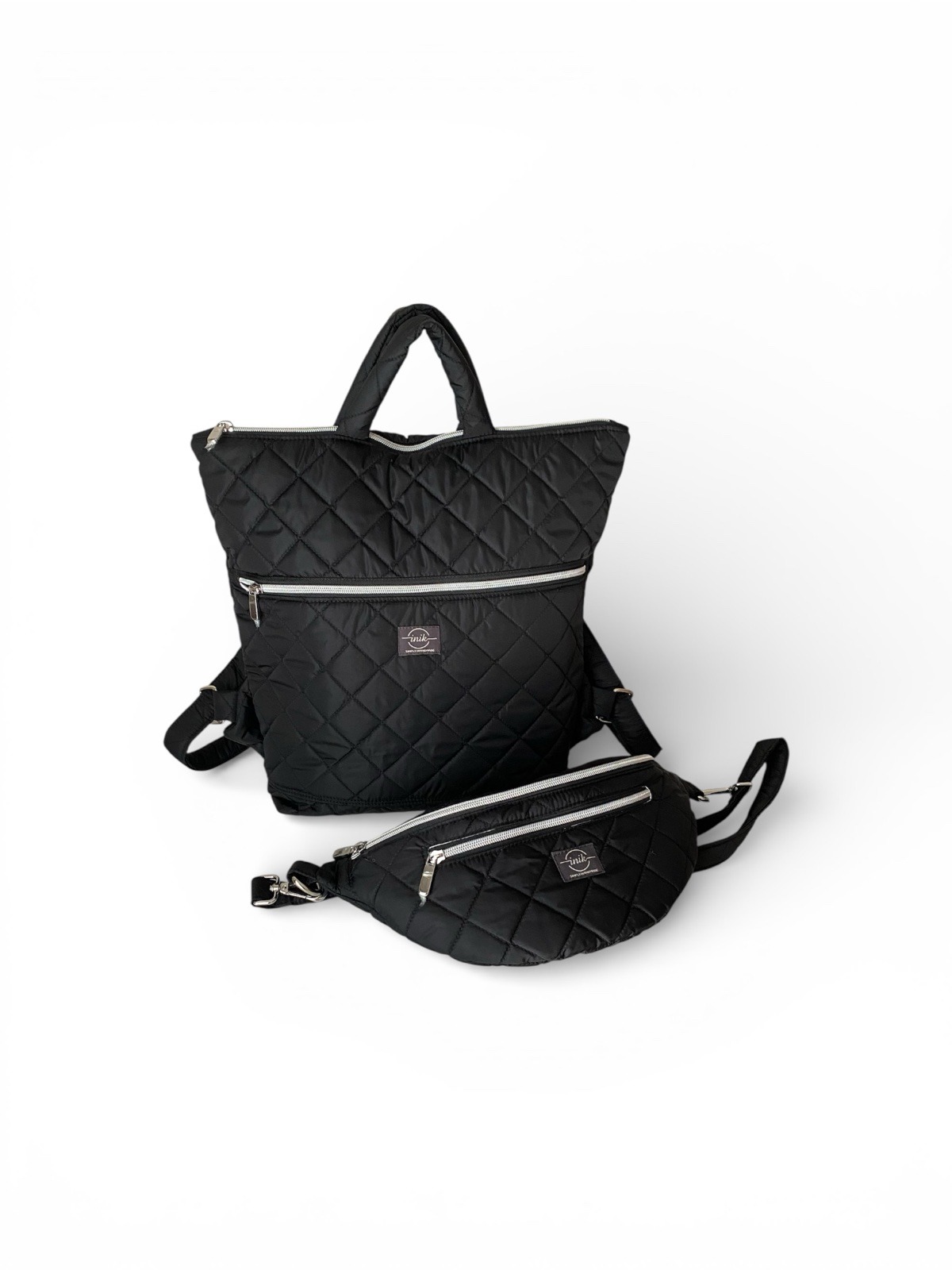 Quilted Black 2 quilted black τσαντάκι μέσης σε συνδυασμό με τσάντα πλάτης